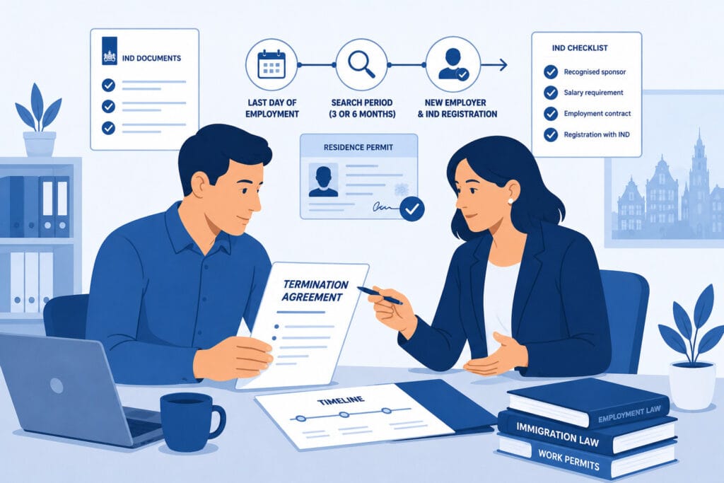 Legal consultant advising highly skilled migrant on termination agreement and IND search period
